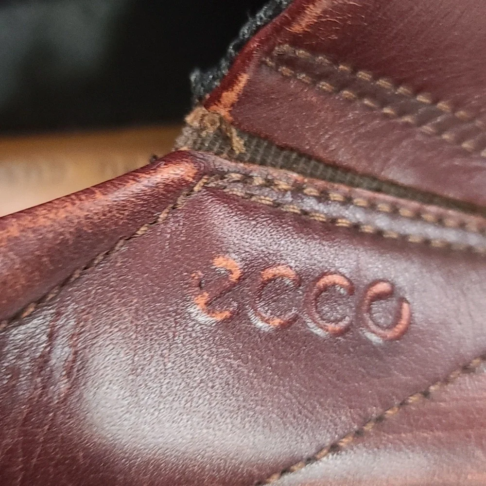 Ecco Mens Brown Leather?Casual Dress Shoes Slip-on Sz 46/12-12.5 GUC READ‎